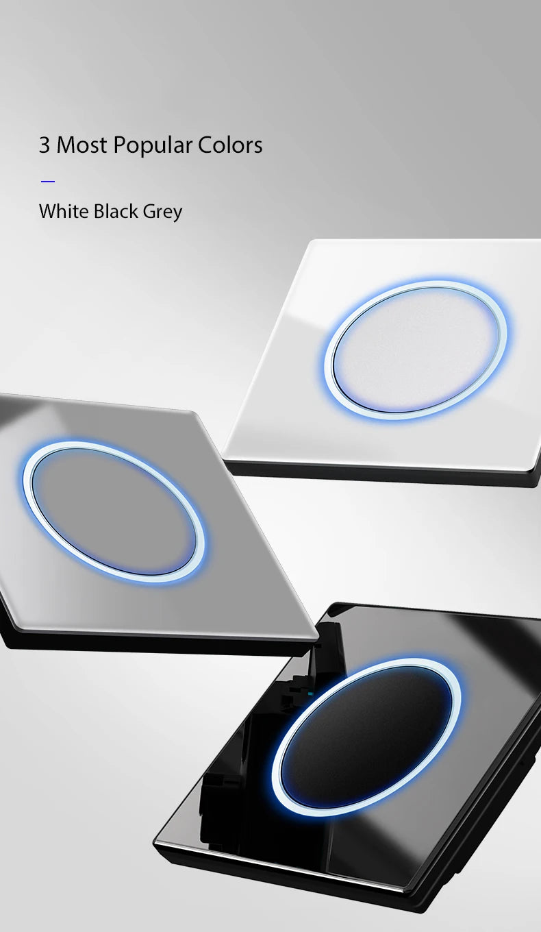 Wallpad Luxe Glazen Lichtschakelaar – 1/2/3/4-Gang Rond Design met LED-indicator (110–250V, 16A)
