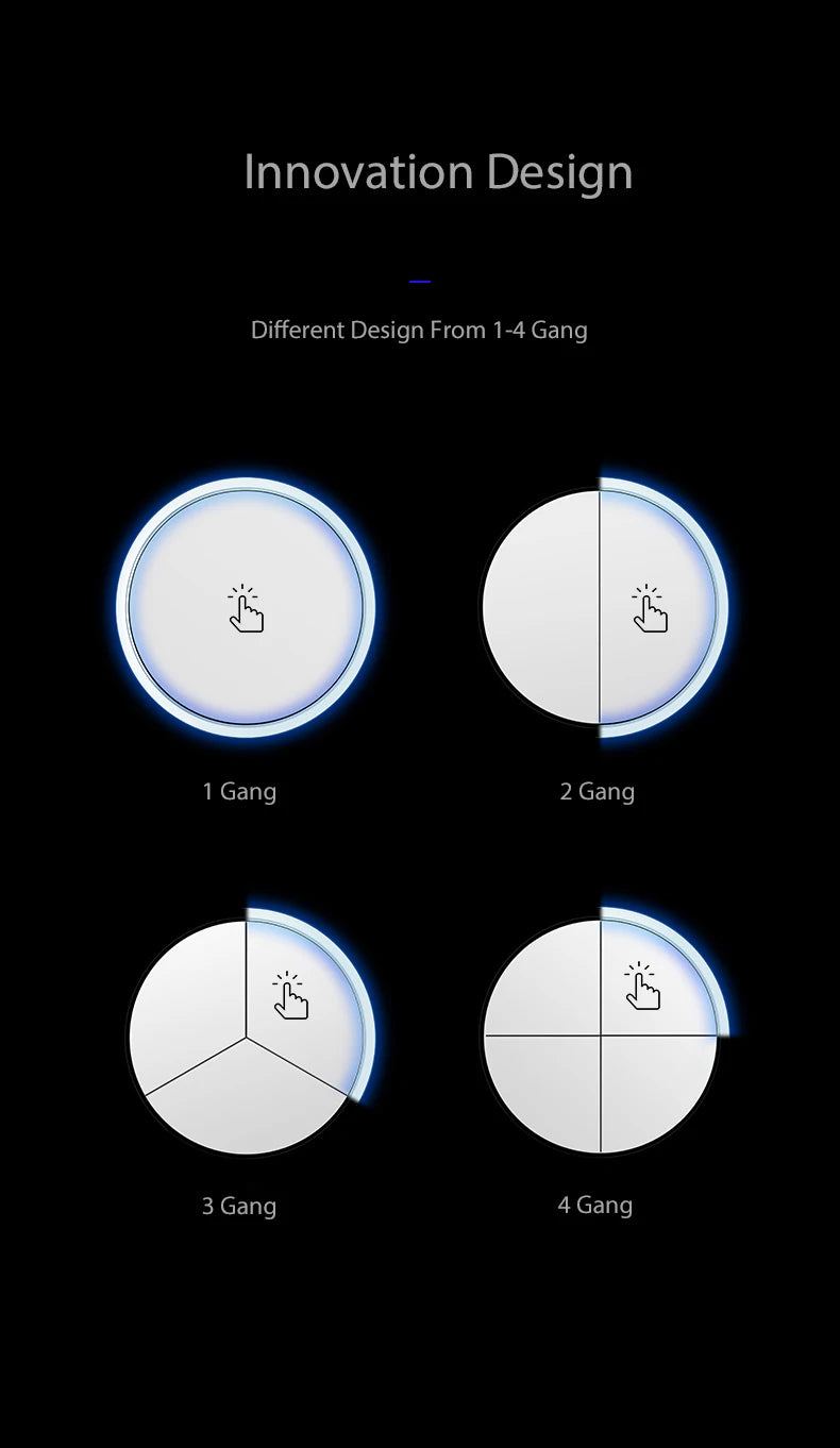 Wallpad Luxe Glazen Lichtschakelaar – 1/2/3/4-Gang Rond Design met LED-indicator (110–250V, 16A)