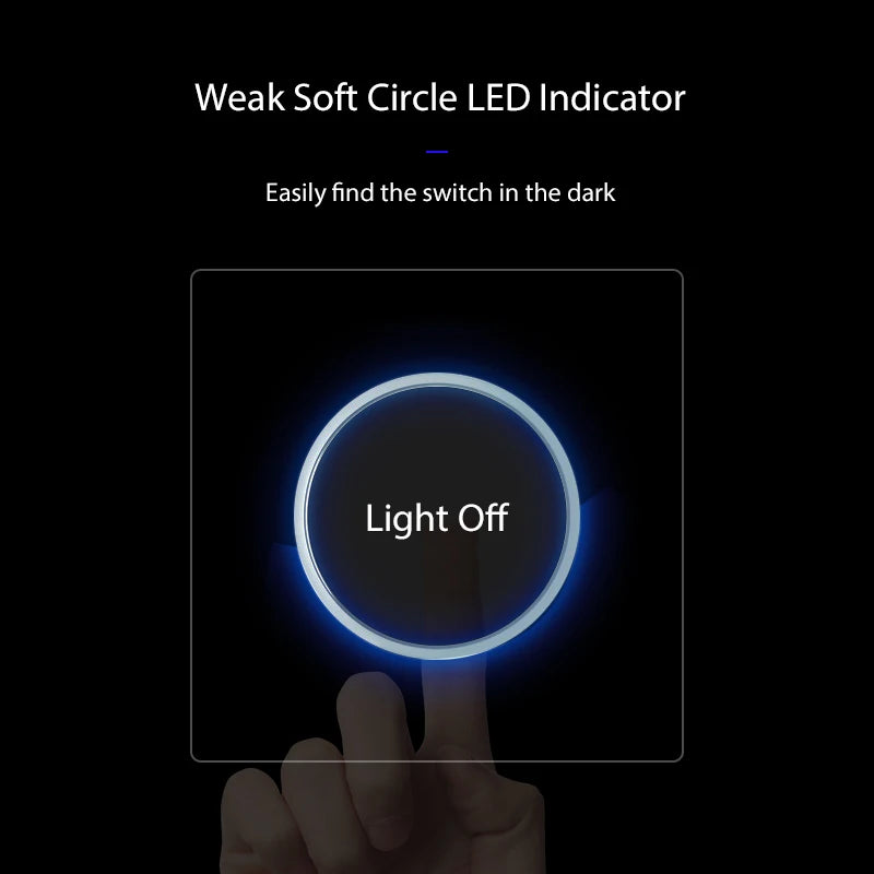 Wallpad Luxe Glazen Lichtschakelaar – 1/2/3/4-Gang Rond Design met LED-indicator (110–250V, 16A)