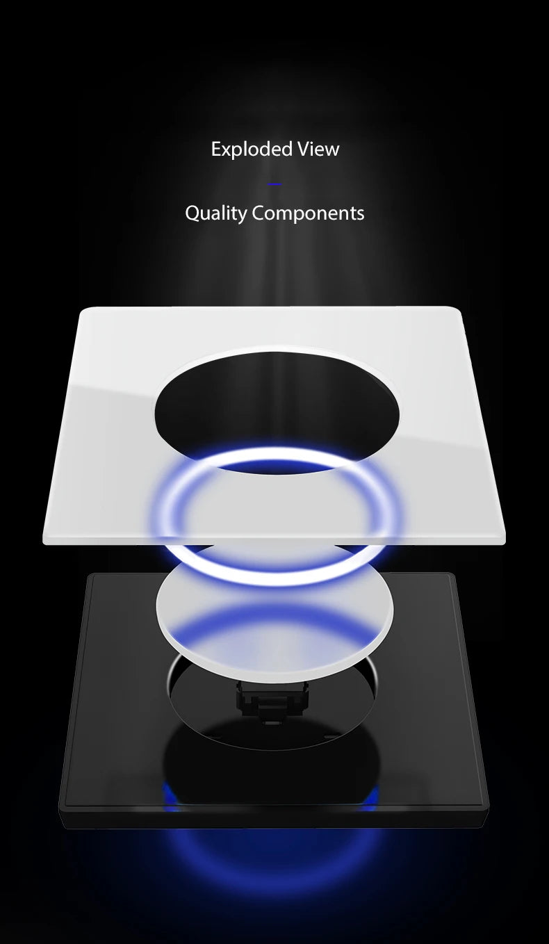 Wallpad Luxe Glazen Lichtschakelaar – 1/2/3/4-Gang Rond Design met LED-indicator (110–250V, 16A)