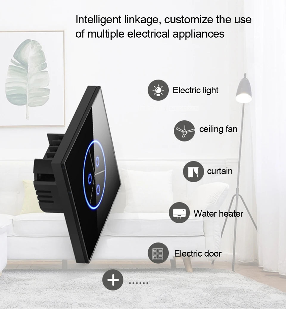Tuya WiFi Smart Lichtschakelaar – 1/2/3-Gang Touchpaneel met App-bediening voor Alexa & Google Home