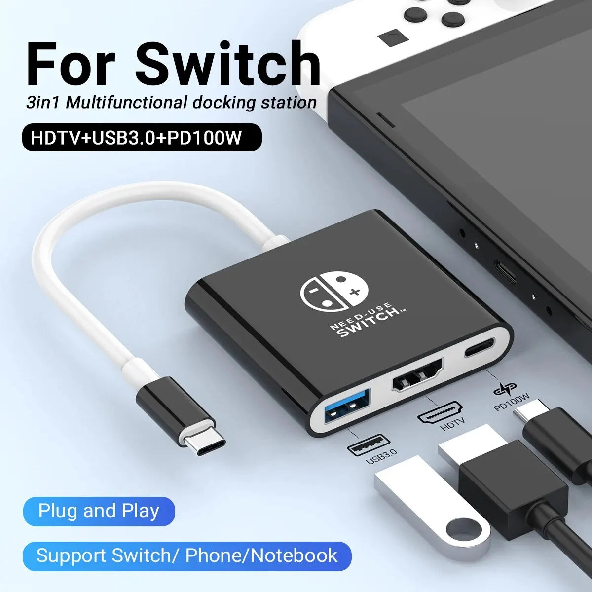Game Dock 4K HDMI USB-C Hub – draagbaar dockingstation voor laptop, pc & Nintendo Switch