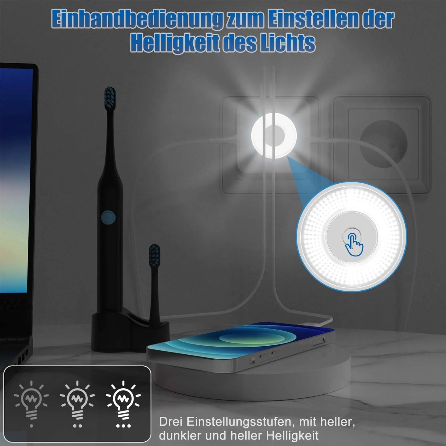 EU Power Strip Cube – 2 Stopcontacten, 2 USB-A & 1 USB-C, Nachtlampje, 3680W Wandcontactdoos