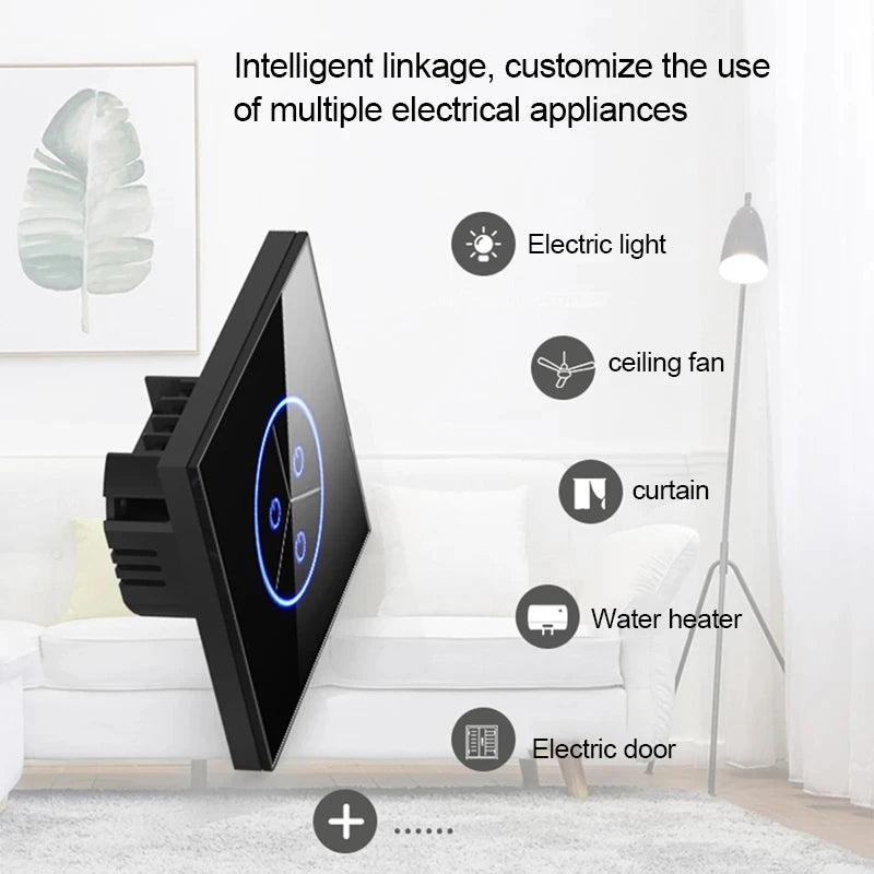 Tuya WiFi Smart Lichtschakelaar – 1/2/3-Gang Touchpaneel met App-bediening voor Alexa & Google Home