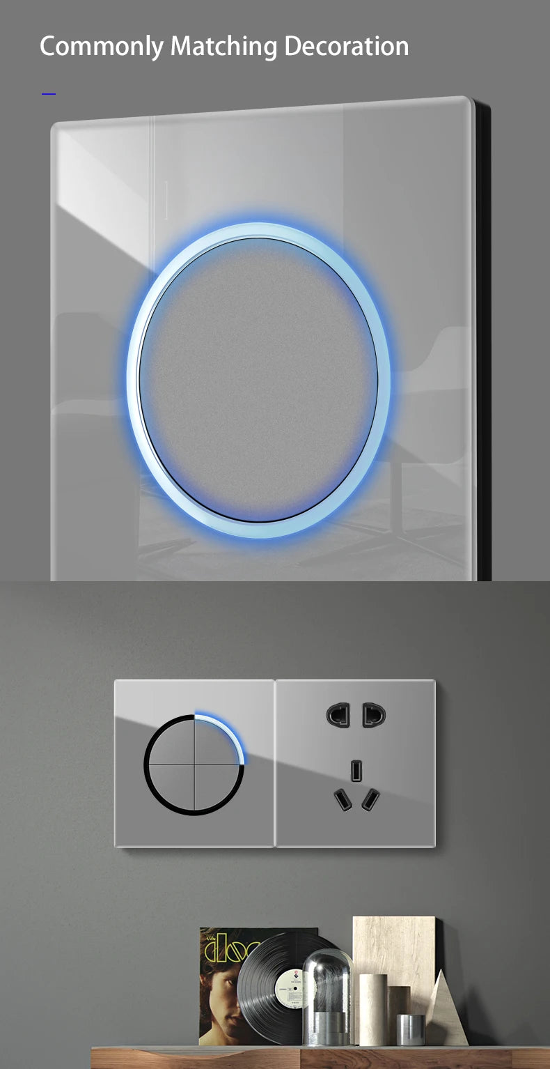 Wallpad Luxe Glazen Lichtschakelaar – 1/2/3/4-Gang Rond Design met LED-indicator (110–250V, 16A)