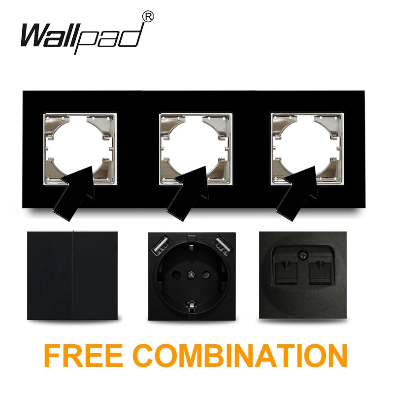 Wallpad zwart kristalglas schakelaar 1–3 gang – LED-indicator & 2‑weg