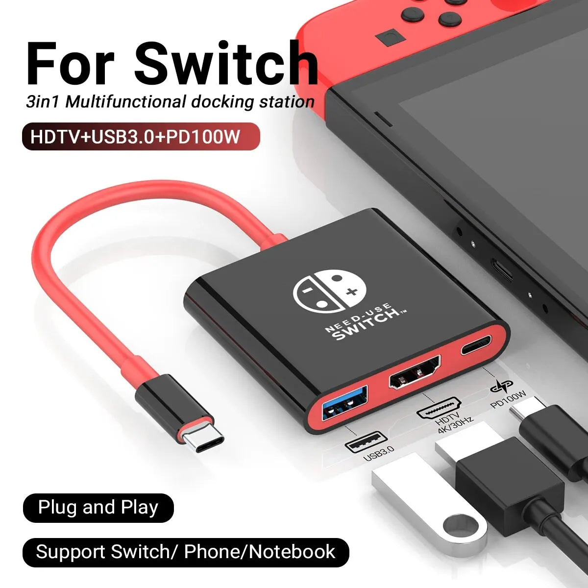 Game Dock 4K HDMI USB-C Hub – draagbaar dockingstation voor laptop, pc & Nintendo Switch