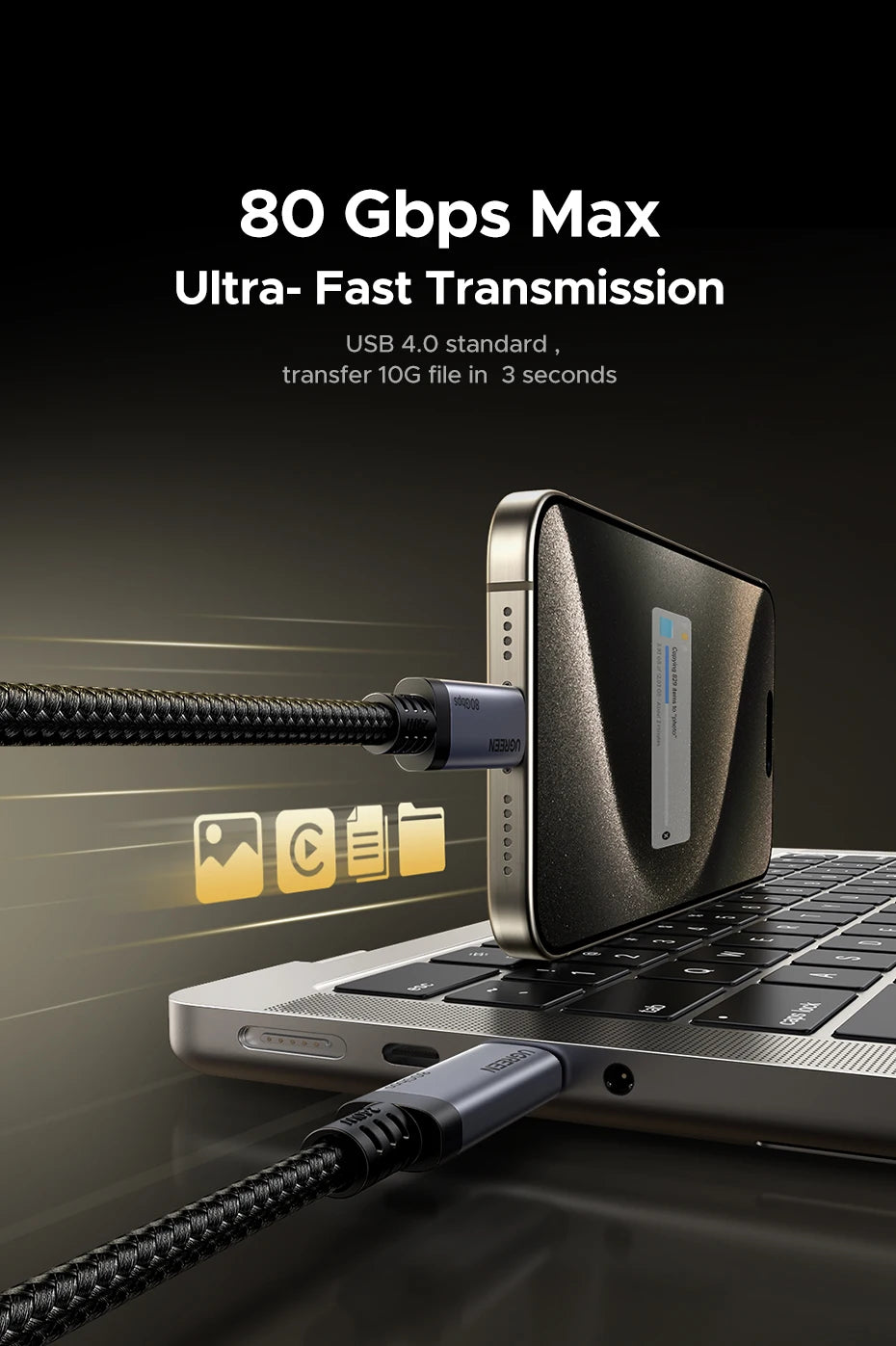 UGREEN USB-C naar USB-C Kabel – 80Gbps USB4 Gen4, 240W Snelladen & Thunderbolt 4