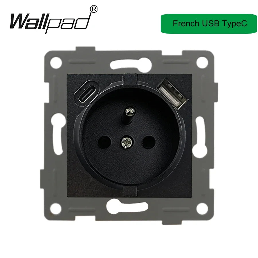 Wallpad Luxe Houten EU Stopcontact – Retro Schakelaar met USB, TV & Datapoort (110–250V)