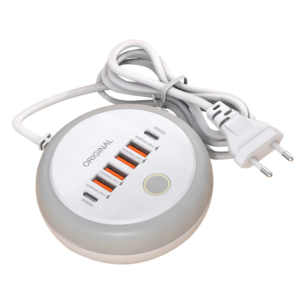 Multifunction 4 USB 2 Type C Ports Desktop Power Strip 6 In 1 Quick Charging Socket Home Electronics For Tablet Laptop EU/US/UK