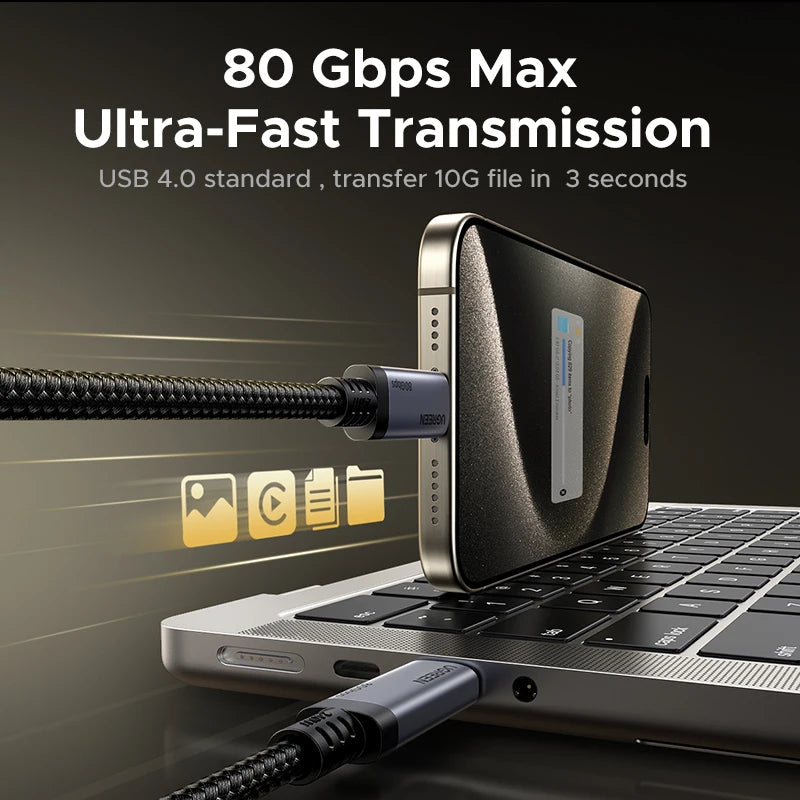 UGREEN USB-C naar USB-C Kabel – 80Gbps USB4 Gen4, 240W Snelladen & Thunderbolt 4