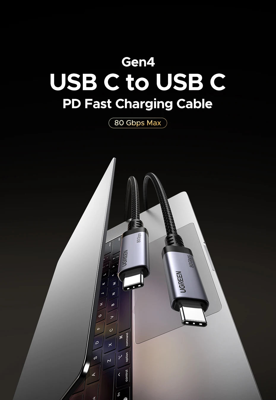 UGREEN USB-C naar USB-C Kabel – 80Gbps USB4 Gen4, 240W Snelladen & Thunderbolt 4