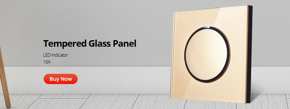 Wallpad zwart glazen schakelaar met ronde blauwe LED & stopcontact