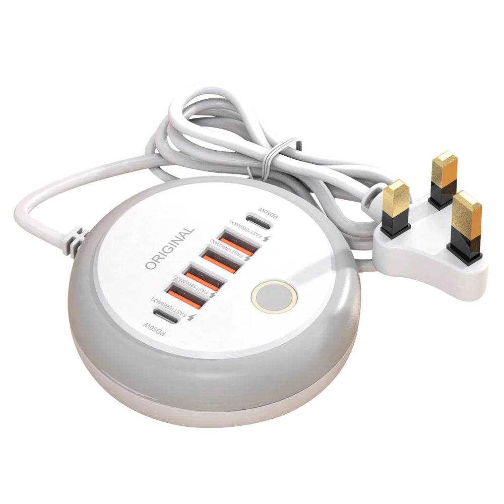 Multifunction 4 USB 2 Type C Ports Desktop Power Strip 6 In 1 Quick Charging Socket Home Electronics For Tablet Laptop EU/US/UK