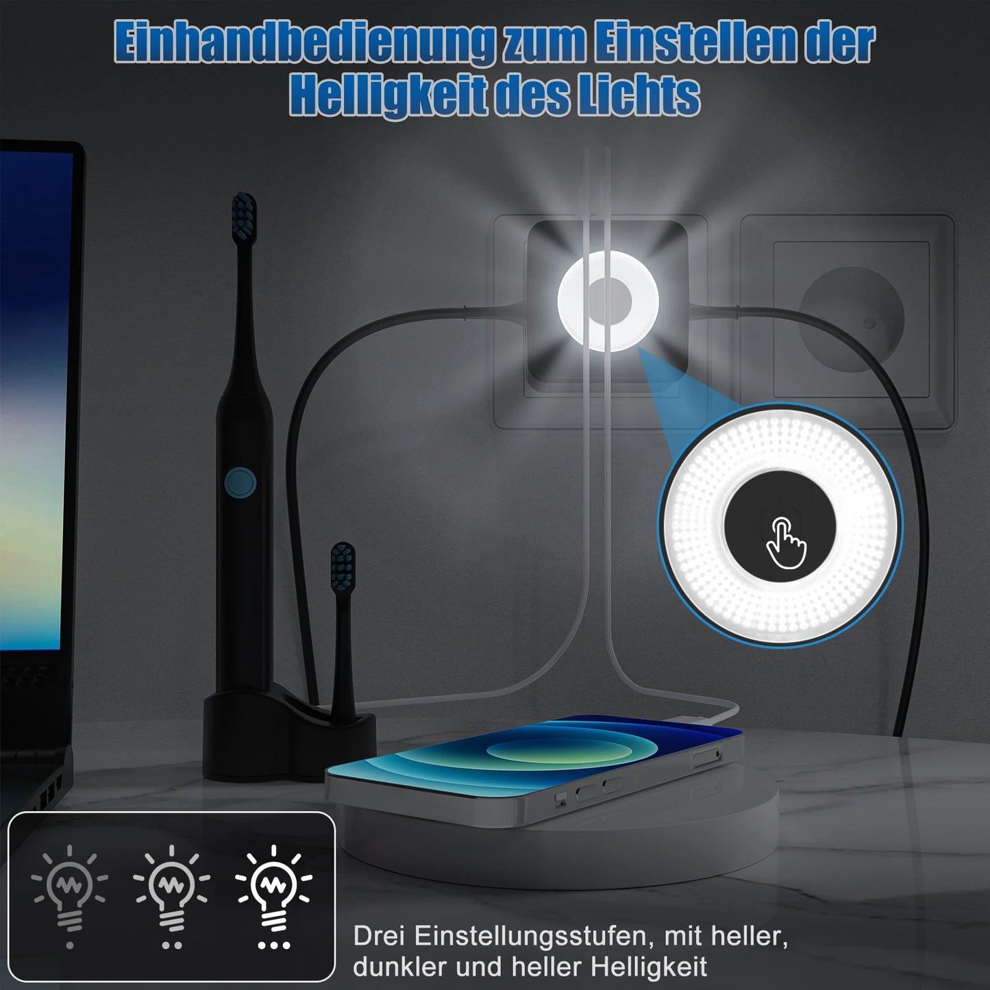 EU Power Strip Cube – 2 Stopcontacten, 2 USB-A & 1 USB-C, Nachtlampje, 3680W Wandcontactdoos