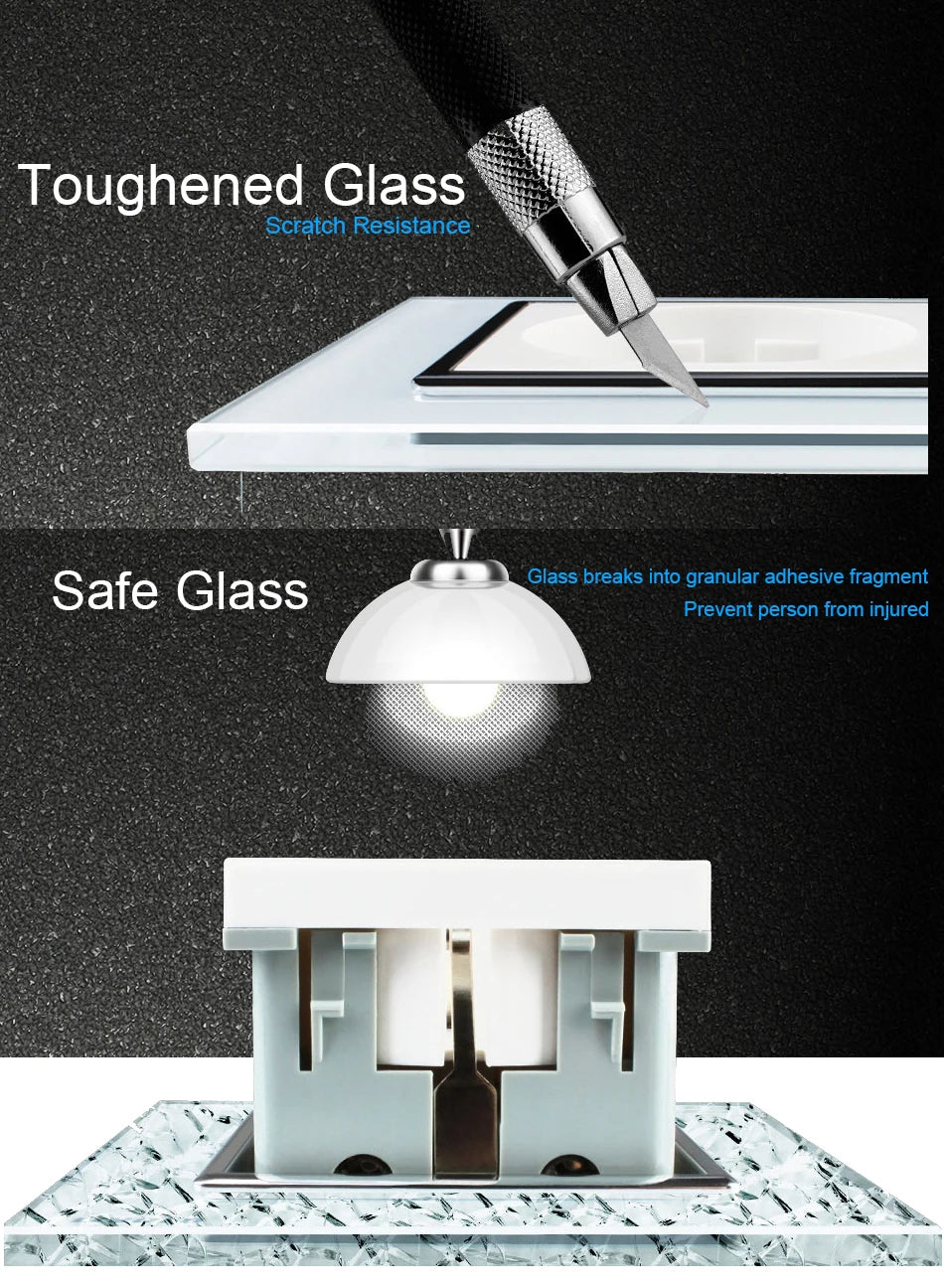 Wallpad zwart kristalglas schakelaar 1–3 gang – LED-indicator & 2‑weg