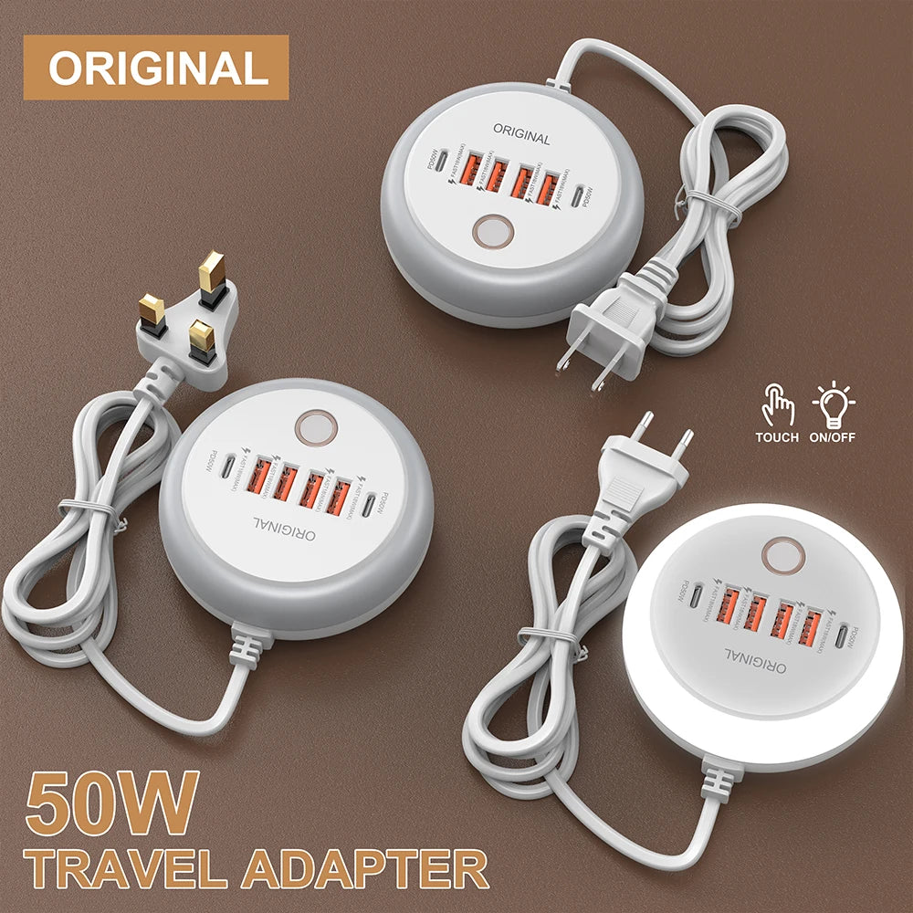 Multifunction 4 USB 2 Type C Ports Desktop Power Strip 6 In 1 Quick Charging Socket Home Electronics For Tablet Laptop EU/US/UK