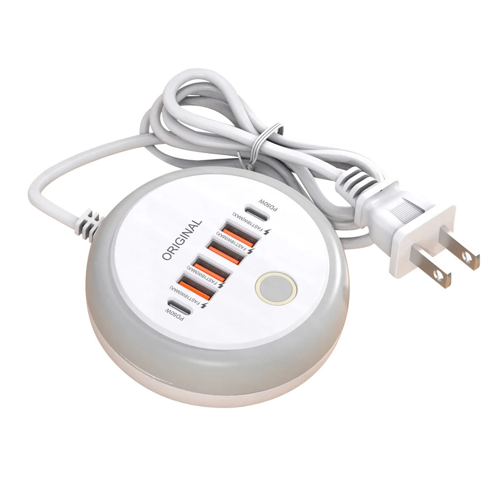 Multifunction 4 USB 2 Type C Ports Desktop Power Strip 6 In 1 Quick Charging Socket Home Electronics For Tablet Laptop EU/US/UK