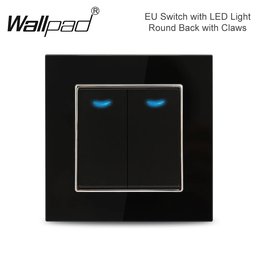 Wallpad zwart kristalglas schakelaar 1–3 gang – LED-indicator & 2‑weg