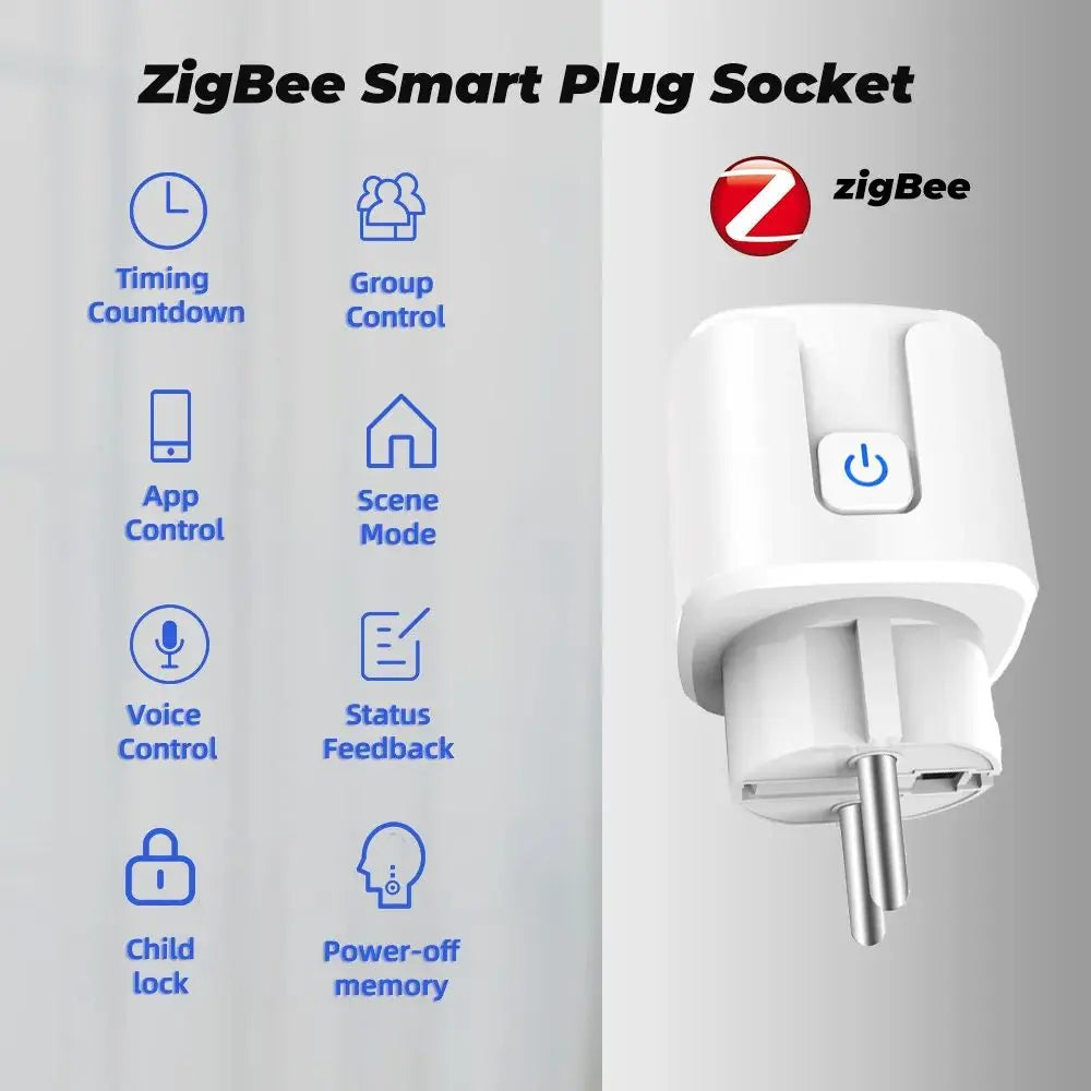 TUYA Smart Plug – WiFi/Zigbee EU Stopcontact, 16A/20A, Energiemeter, Spraakbesturing