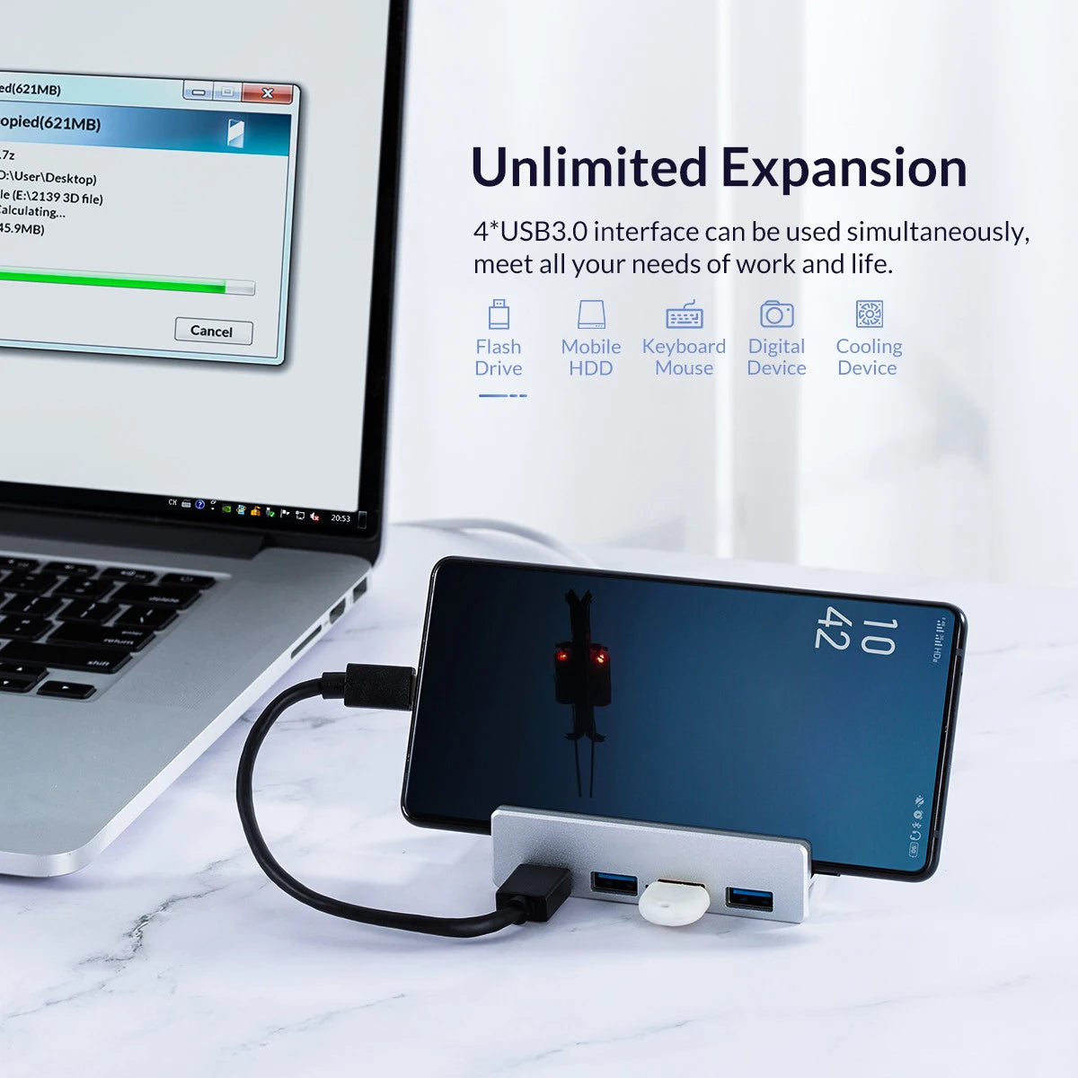 6-in-1 USB 3.0 HUB met voeding – hoge snelheid 5Gbps
