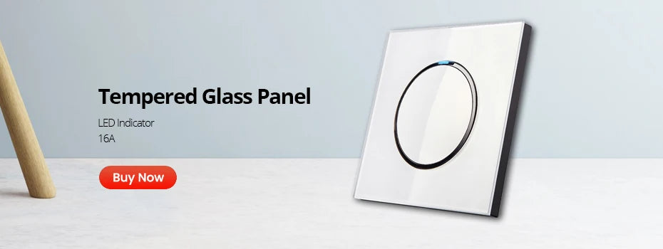 Wallpad zwart glazen schakelaar met ronde blauwe LED & stopcontact
