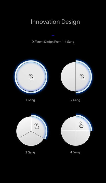 Wallpad Luxe Glazen Lichtschakelaar – 1/2/3/4-Gang Rond Design met LED-indicator (110–250V, 16A)