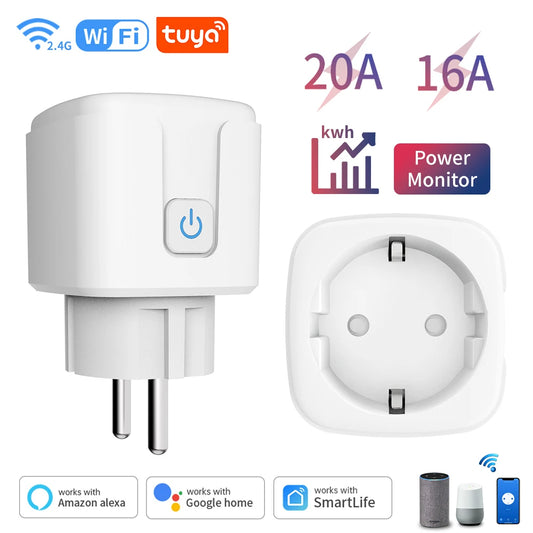 TUYA Smart Plug – WiFi/Zigbee EU Stopcontact, 16A/20A, Energiemeter, Spraakbesturing