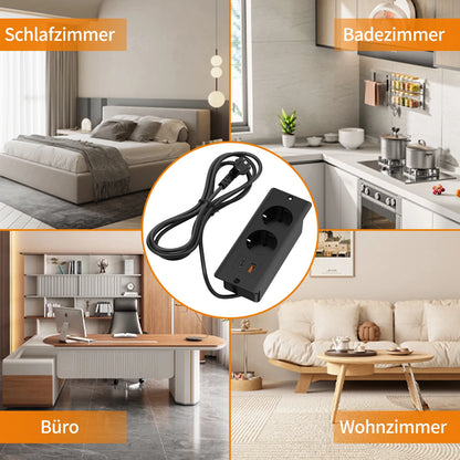 Hitrends Inbouw Bureau Stopcontact – 2 EU Stopcontacten, 1 USB & 1 USB-C, 2m Verlengkabel