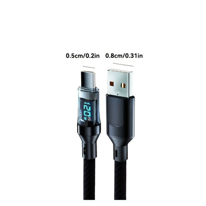 MAOYYE 120W Ultra-Fast Charging Type-C Kabel – met digitaal vermogensdisplay
