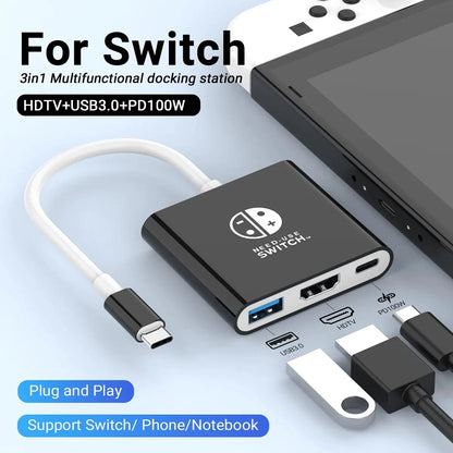 Game Dock 4K HDMI USB-C Hub – draagbaar dockingstation voor laptop, pc & Nintendo Switch