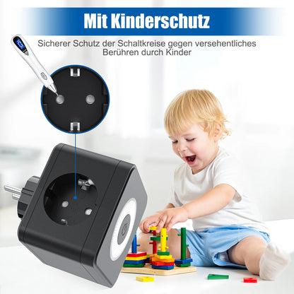 EU Power Strip Cube – 2 Stopcontacten, 2 USB-A & 1 USB-C, Nachtlampje, 3680W Wandcontactdoos