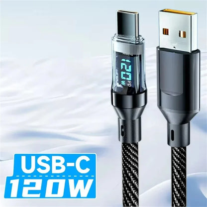MAOYYE 120W Ultra-Fast Charging Type-C Kabel – met digitaal vermogensdisplay