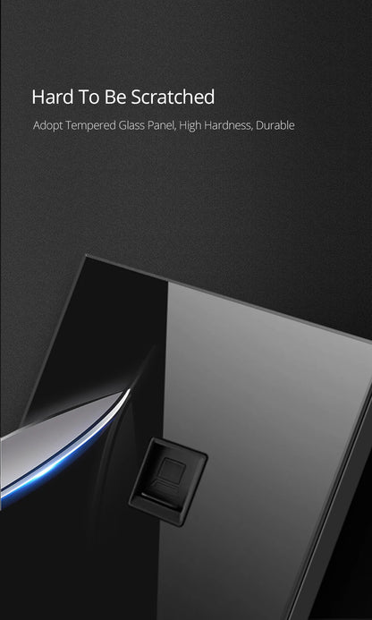 Wallpad zwart glazen schakelaar met ronde blauwe LED & stopcontact