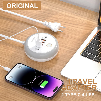 Multifunction 4 USB 2 Type C Ports  Desktop Power Strip 6 In 1 Quick Charging Socket Home Electronics For Tablet Laptop EU/US/UK