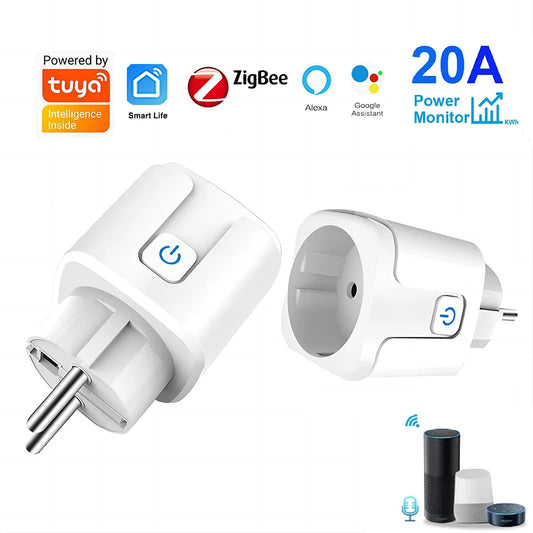 TUYA Smart Plug – WiFi/Zigbee EU Stopcontact, 16A/20A, Energiemeter, Spraakbesturing