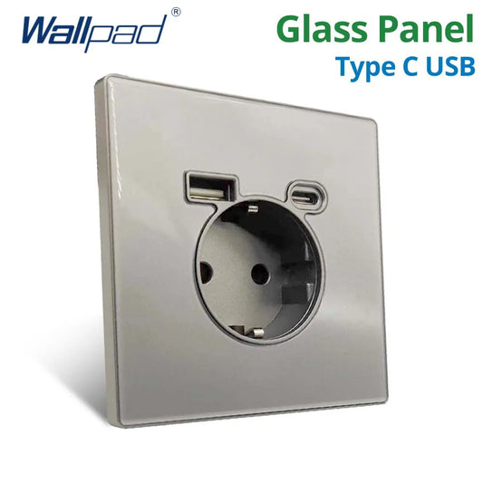 Wallpad Luxe EU Stopcontact met USB-C (5V/3.1A) – Gehard Glazen Paneel