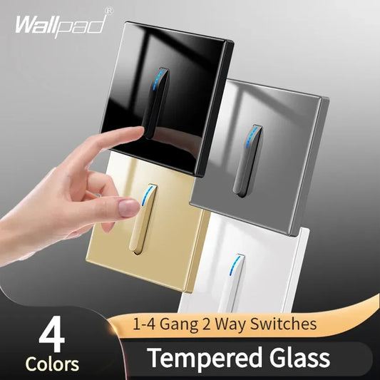 Wallpad Luxe Piano-knop Lichtschakelaar – 1–4 Gang, Gehard Glazen Paneel, 1/2-Weg