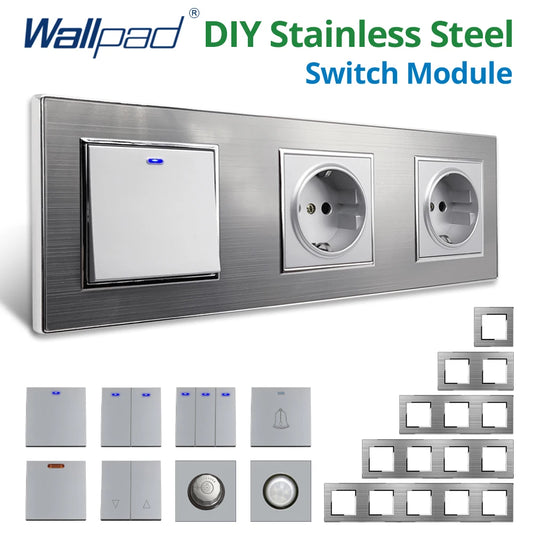 Wallpad roestvrijstalen schakelaarpaneel – modulair 52×52 mm