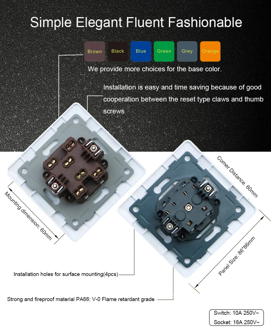 Wallpad Luxe Zwarte Kristalglas Lichtschakelaar – 2-Weg Kruisschakelaar met LED-indicator (110–250V)