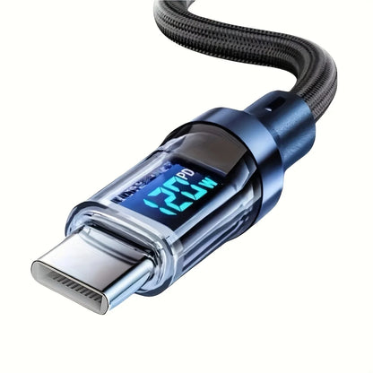 MAOYYE 120W Ultra-Fast Charging Type-C Kabel – met digitaal vermogensdisplay