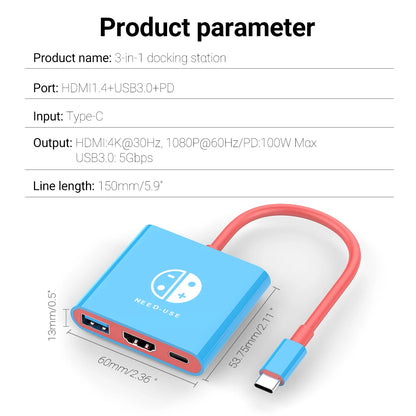 Game Dock 4K HDMI USB-C Hub – draagbaar dockingstation voor laptop, pc & Nintendo Switch