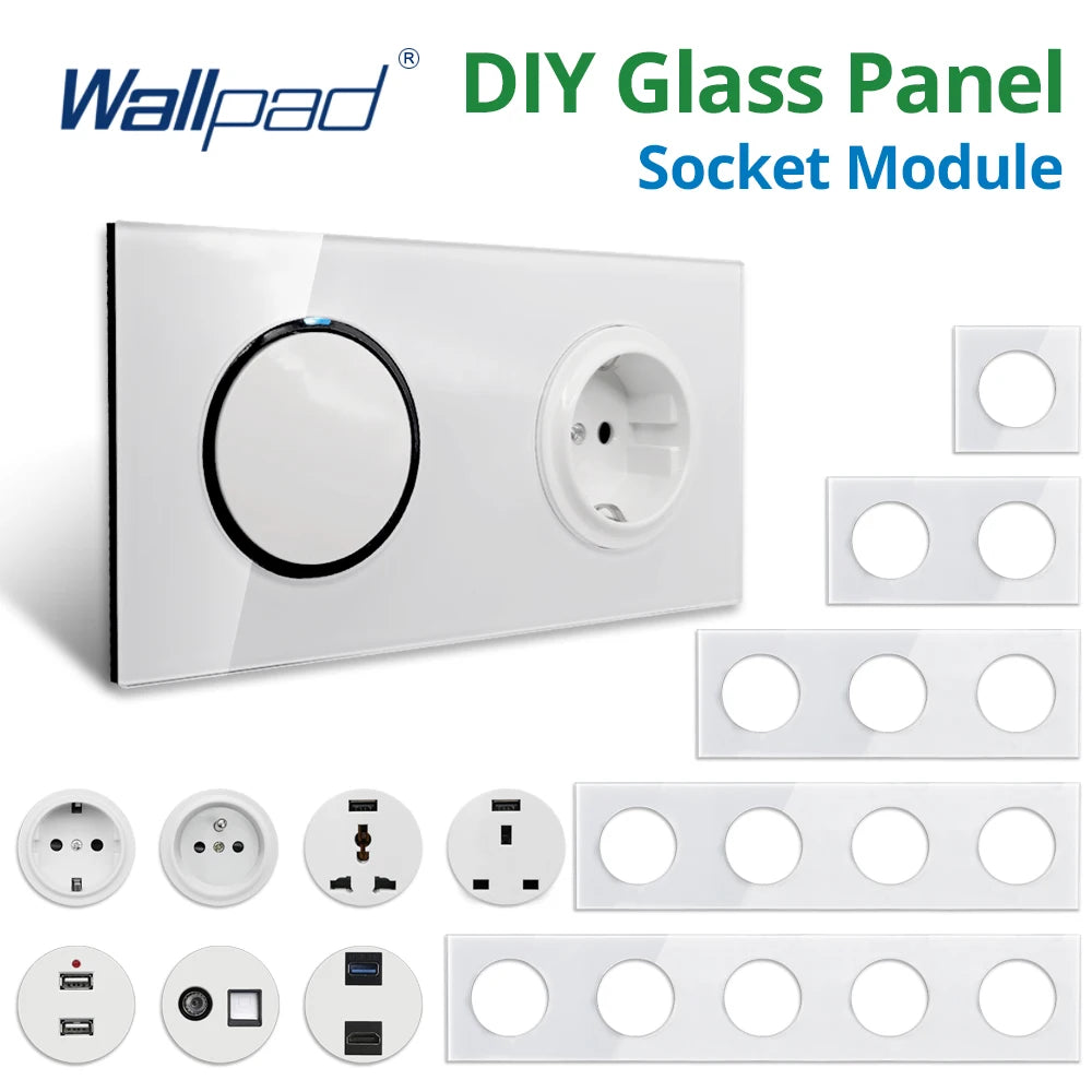 Wallpad wit glazen modulair paneel – stopcontact met vrije combinaties