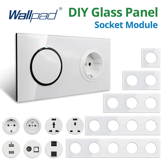 Wallpad wit glazen modulair paneel – stopcontact met vrije combinaties
