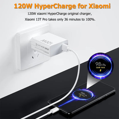 120W Xiaomi Charger Original Turbo Hyper Charge Fast Gan Charging Cable EU US Power Adapter Mi 13T Redmi Note 13 12 Pro+