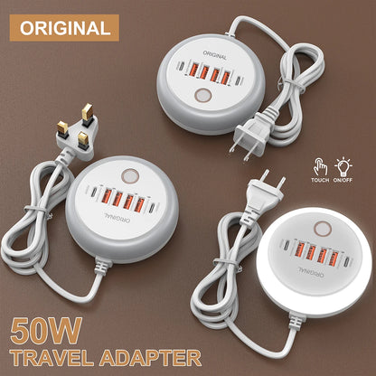Multifunction 4 USB 2 Type C Ports  Desktop Power Strip 6 In 1 Quick Charging Socket Home Electronics For Tablet Laptop EU/US/UK