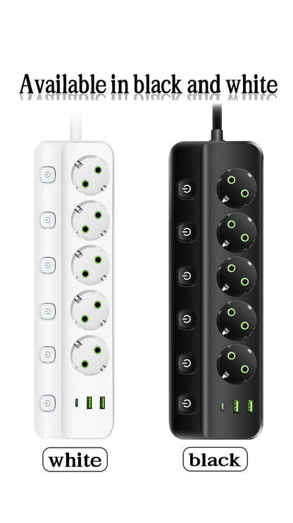 MAOZUA Power Strip – 3/5 Stopcontacten, 2 USB & 1 USB-C, 6/8-in-1 Stekkerdoos, Snelladen