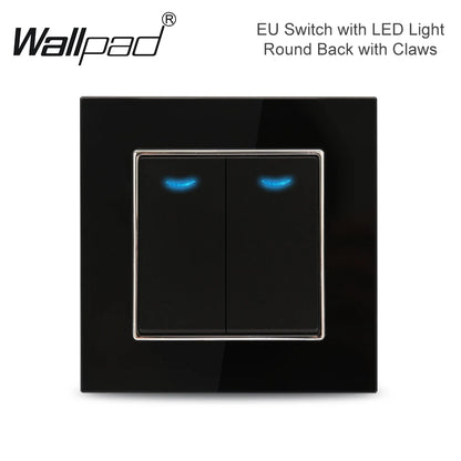 Wallpad zwart kristalglas schakelaar 1–3 gang – LED-indicator & 2‑weg