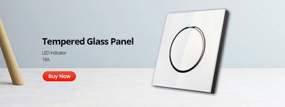 Wallpad zwart glazen schakelaar met ronde blauwe LED & stopcontact